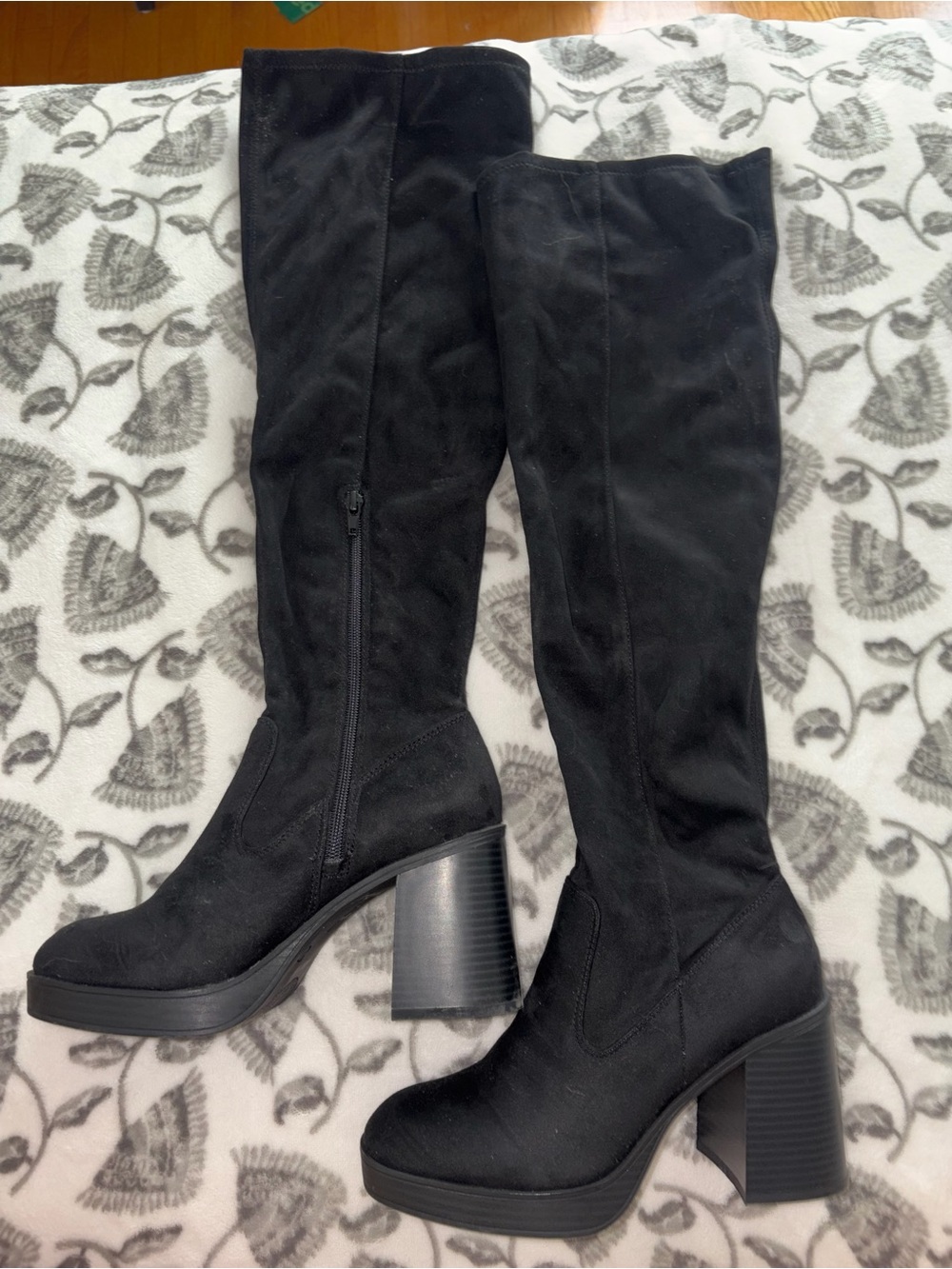 Black Over-the-Knee Platform Block Heel Boots